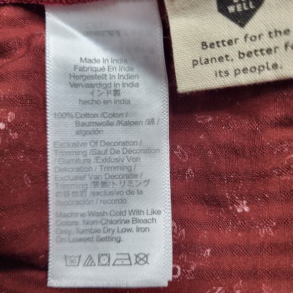 Madewell Square Neck Smocked Top Burgundy Red Embroidered Dotted Vines Small - Picture 8 of 8